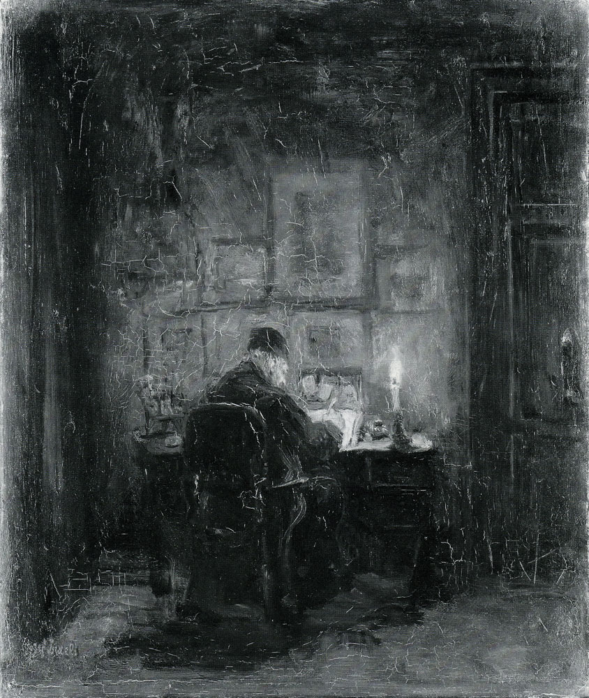 Jozef Israëls - An Old Man writing by Candlelight