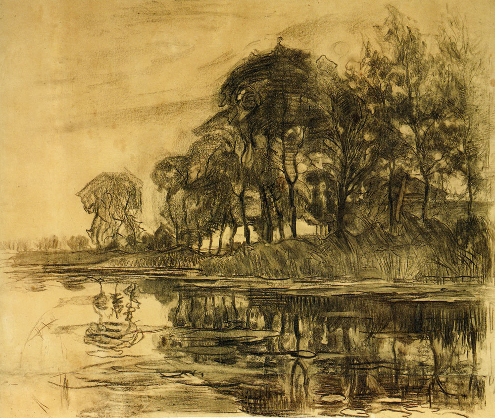 Piet Mondriaan - Bend in the Gein with Poplars, Three Isolated