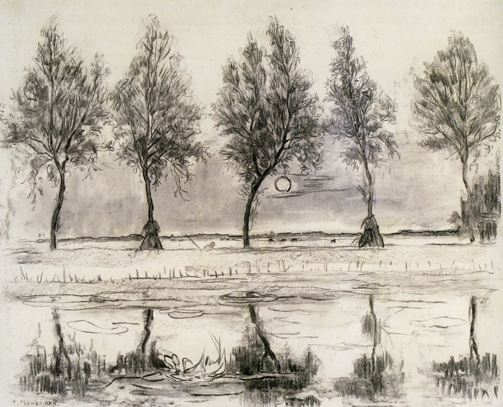 Piet Mondriaan - Study for Five Trees along the Gein with Moon
