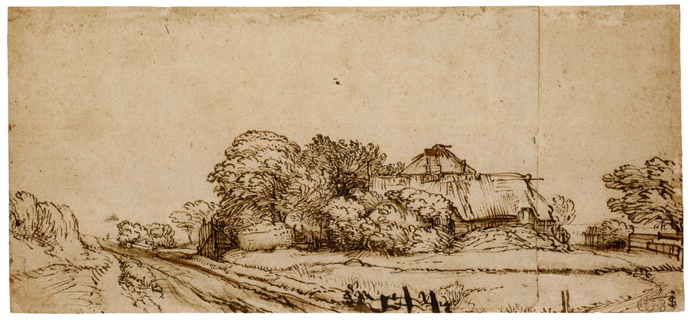 Rembrandt - Farm-Buildings Beside a Road