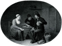 Hendrick Sorgh A Woman playing Cards with Two Peasants