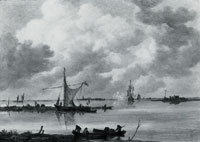 Jan van Goyen An Estuary with Fishing Boats and Two Frigates