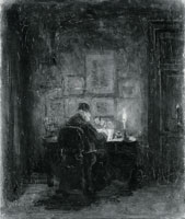 Jozef Israëls An Old Man writing by Candlelight