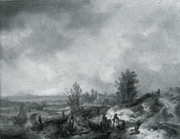 Philips Wouwermans A Dune Landscape with a River and Many Figures