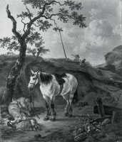 Pieter Verbeeck A White Horse standing by a Sleeping Man
