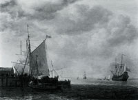 Simon de Vlieger A View of an Estuary, with Dutch Vessels at a Jetty and a Dutch Man-of-War at Anchor