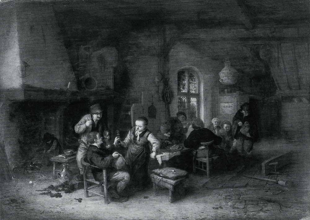Adriaen van Ostade - The Interior of an Inn with Nine Peasants and a Hurdy-Gurdy Player