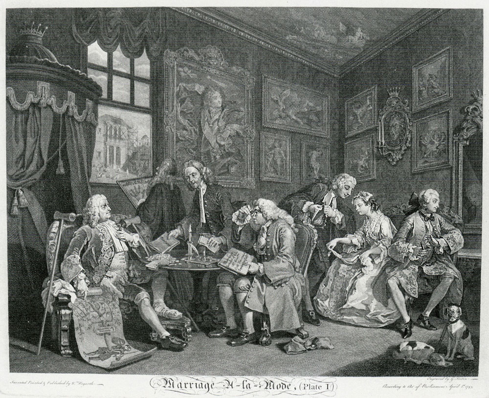 Gerard Scotin after William Hogarth - Marriage A-la-mode, Plate 1: The Marriage Contract