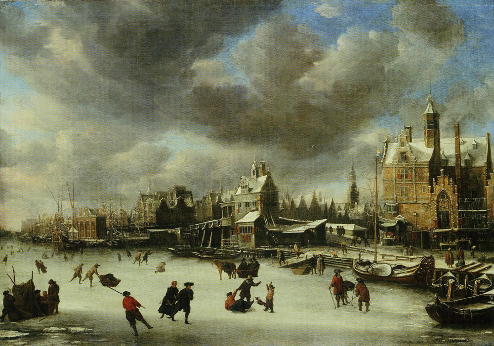 Jan Abrahamsz. Beerstraaten - The Paalhuis and the Nieuwe Brug in winter