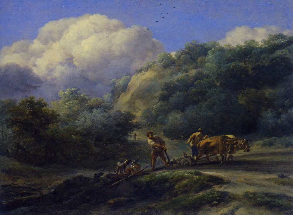 Nicolaes Berchem - A Man and a Youth ploughing with Oxen