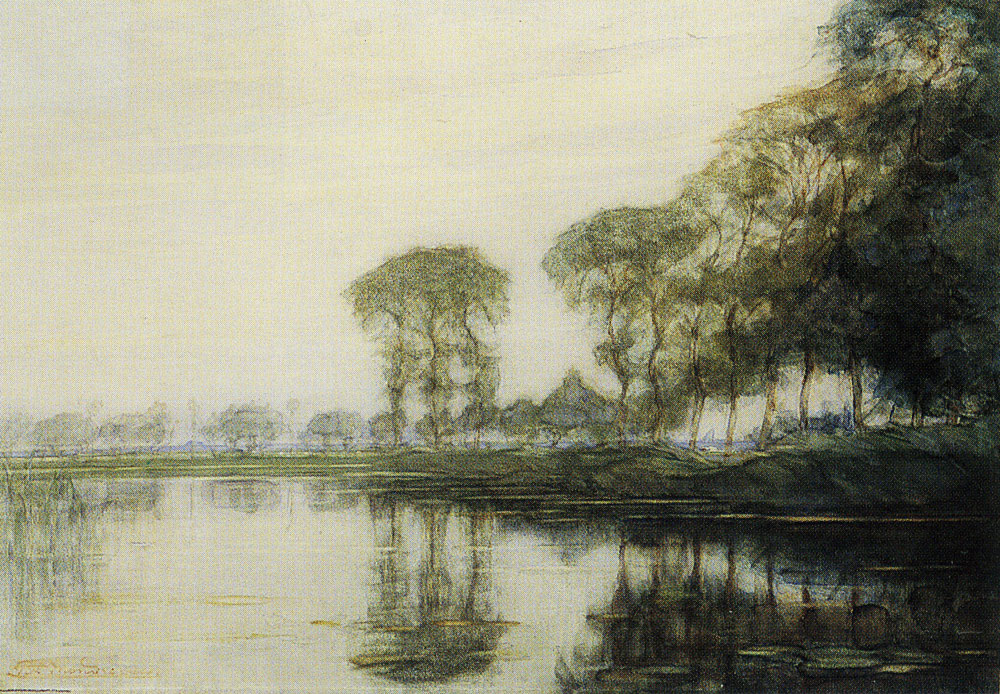 Piet Mondriaan - Bend in the Gein with Poplars, Three Isolated, Watercolour