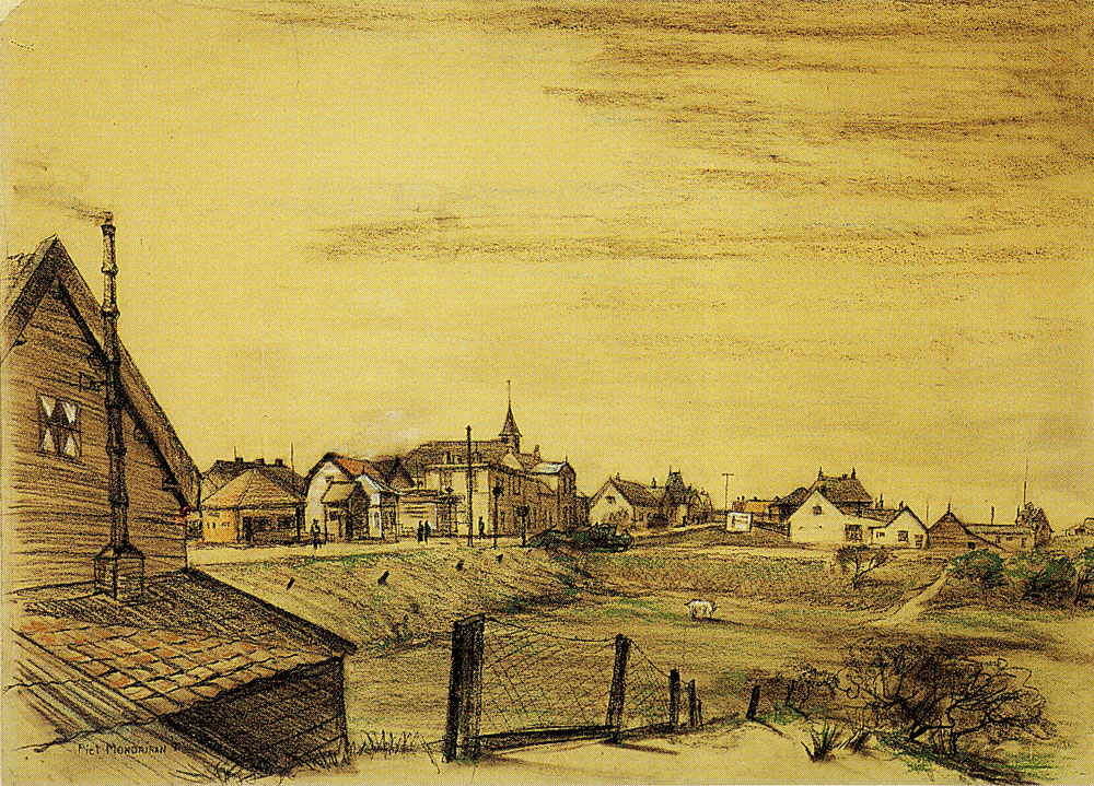 Piet Mondriaan - View near the Weesperzijde, Tower of Blooker Chocolate Factory in the Distance