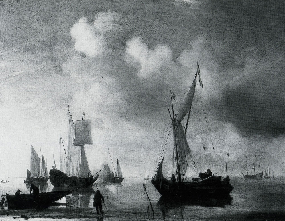 Willem van de Velde the Younger - Dutch Vessels lying Inshore in a Calm, one saluiting