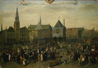 Adriaen van nieulandt Dam Square in 1604 during the Procession of Lepers on ‘Koppertjesmaandag’ 