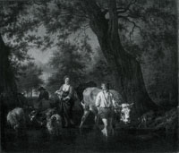 Adriaen van de Velde Peasants with a Bullock and Sheep fording a Stream