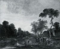 Aert van der Neer An Evening Landscape with a Horse and Cart by a Stream