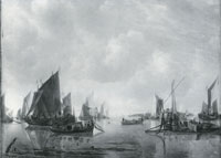 Jan van de Cappelle A River Scene with Many Dutch Vessels Becalmed