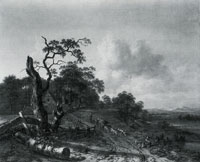 Jan Wijnants A Landscape with a Dead Tree, and a Peasant driving Oxen and Sheep along a Road