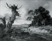 Jan Wijnants A Landscape with Two Dead Trees, and Two Sportsmen with Dogs on a Sandy Road