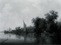 Salomon van Ruysdael A River with Fishermen drawing a Net