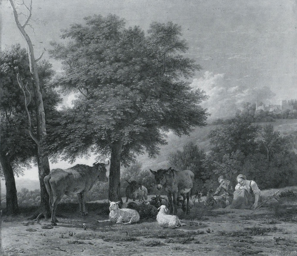 Karel Dujardin - Farm Animals in the Shade of a Tree, with a Boy and a Sleeping Herdswoman