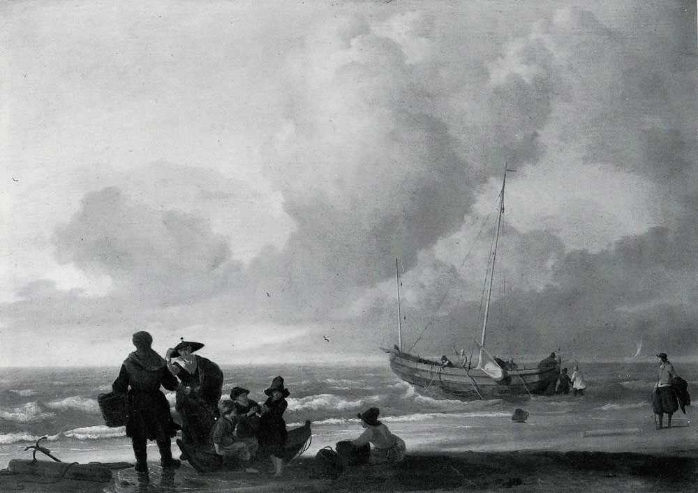 Ludolf Backhuysen - A Beach Scene with Fishermen
