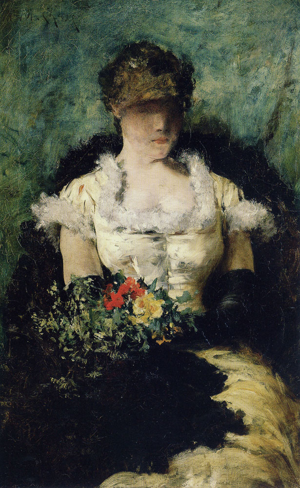 William Merritt Chase - Woman Holding a Bouquet of Flowers