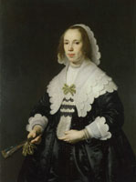 Bartholomeus van der Helst Portrait of a Lady in Black Satin with a Fan