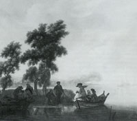 Jacob Esselens Lake Scene with a Fishing Party