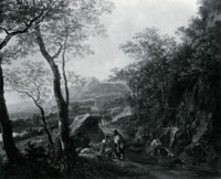 Jan Both A Rocky Italian Landscape with Herdsmen and Muleteers