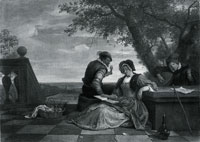 Jan Steen Two Men and a Young Woman making Music on a Terrace