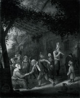 Jan Steen Peasant merry-making outside an Inn, and a Seated Woman taking the Hand of an Old Man