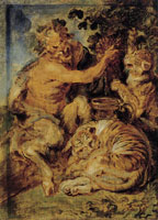 Peter Paul Rubens A Satyr Pressing Grapes with a Tiger and a Leopard