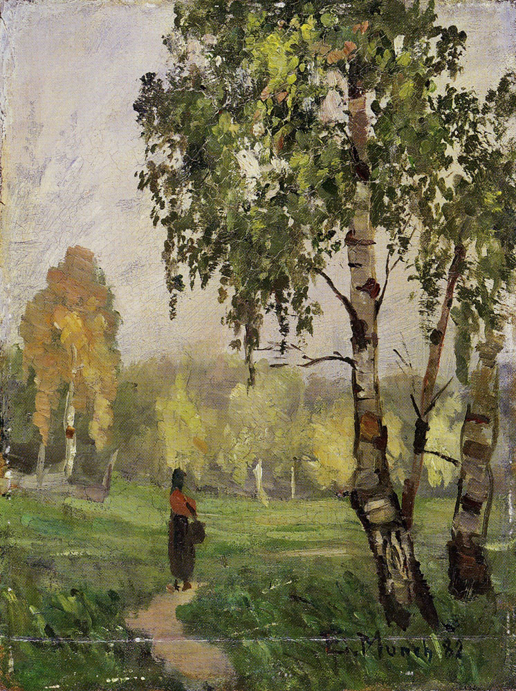Edvard Munch - Birch Trees with Woman Walking