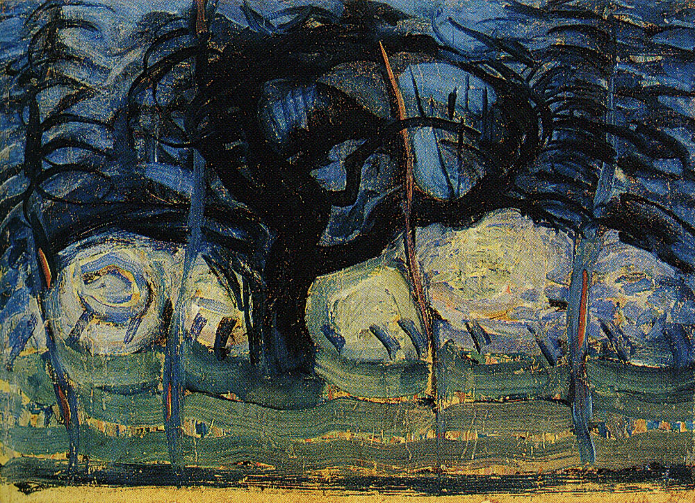 Piet Mondriaan - Apple Tree in Blue with Wavy Lines I