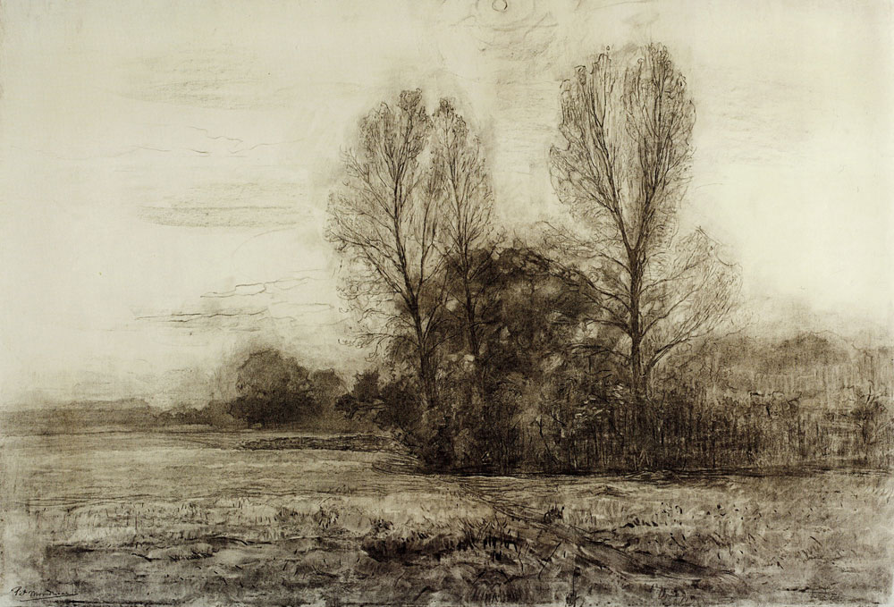Piet Mondriaan - Field with Leafless Tree Silhouettes