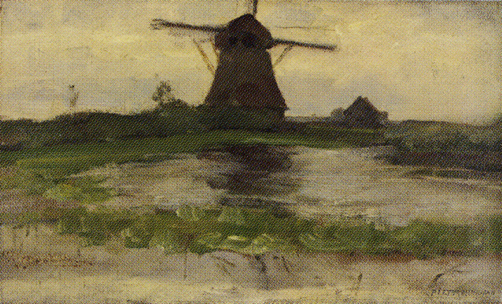 Piet Mondriaan - Oostzijdse Mill Viewed from Downstream with Mill at Centre
