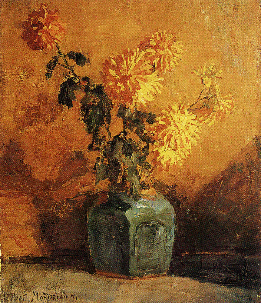 Piet Mondriaan - Yellow Chrysanthemums in a Ginger Pot