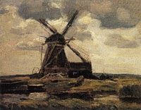 Piet Mondriaan Oostzijdse Mill, Horizontal Oil Sketch with Brownish-Gray Sky