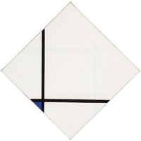 Piet Mondrian Schilderij No. 1: Lozenge with Two Lines and Blue
