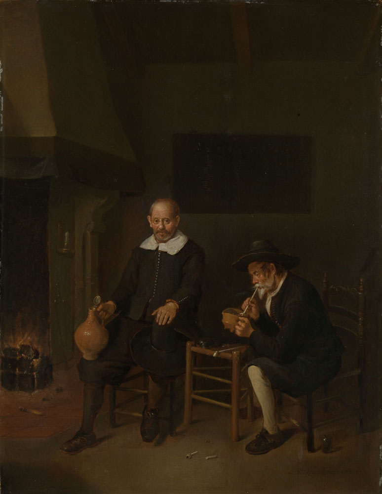 Quiringh van Brekelenkam - Interior with Two Men at a Fireplace