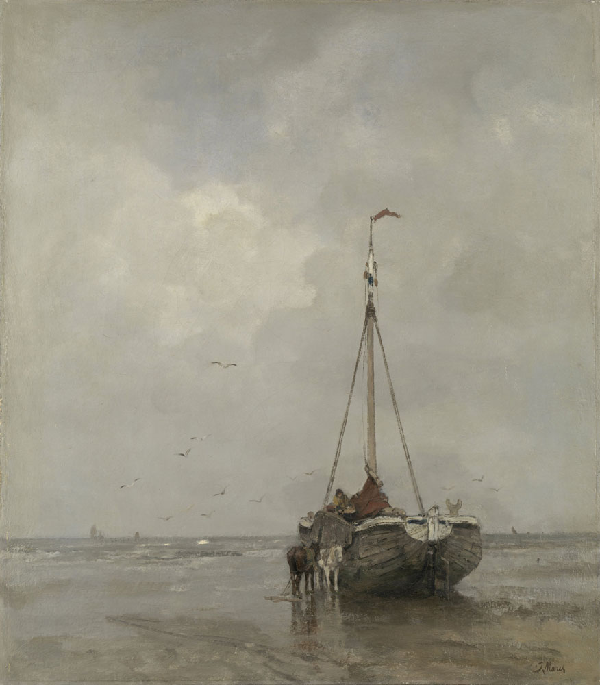 Jacob Maris - Bluff-bowed Fishing Boat on the Beach at Scheveningen