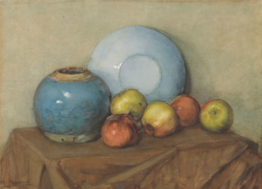 Piet Mondriaan - Apples, Round Pot and Plate on a Table