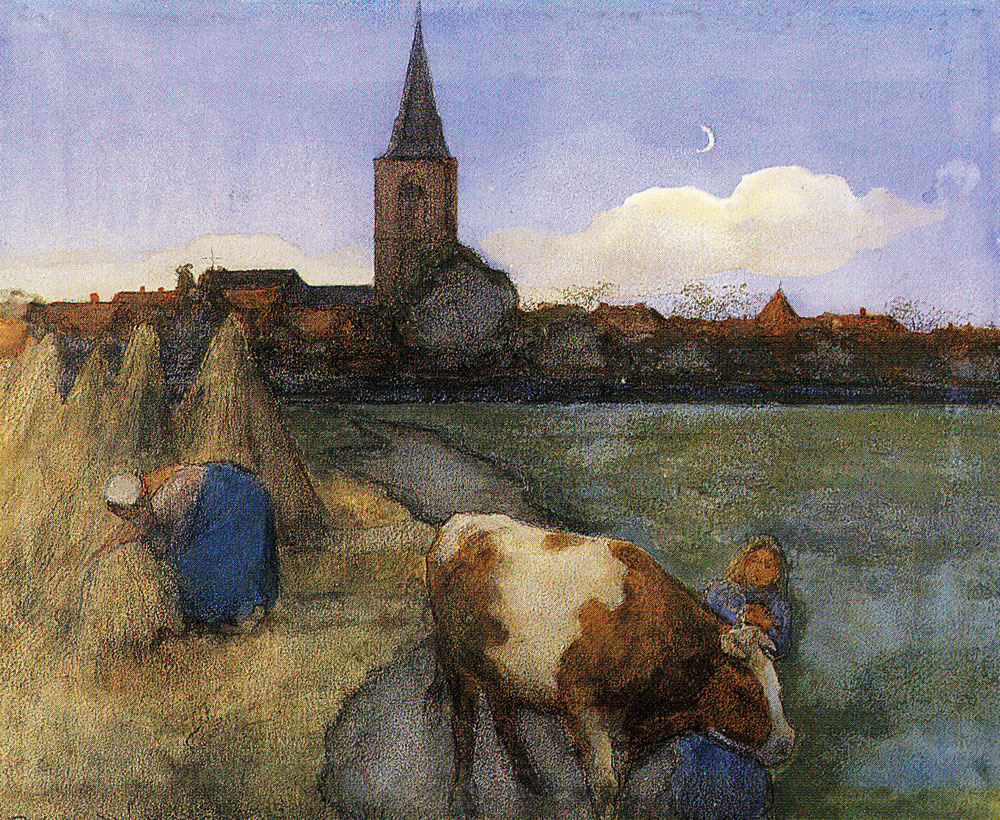 Piet Mondriaan - Farm Scene with the St. Jacob's Church