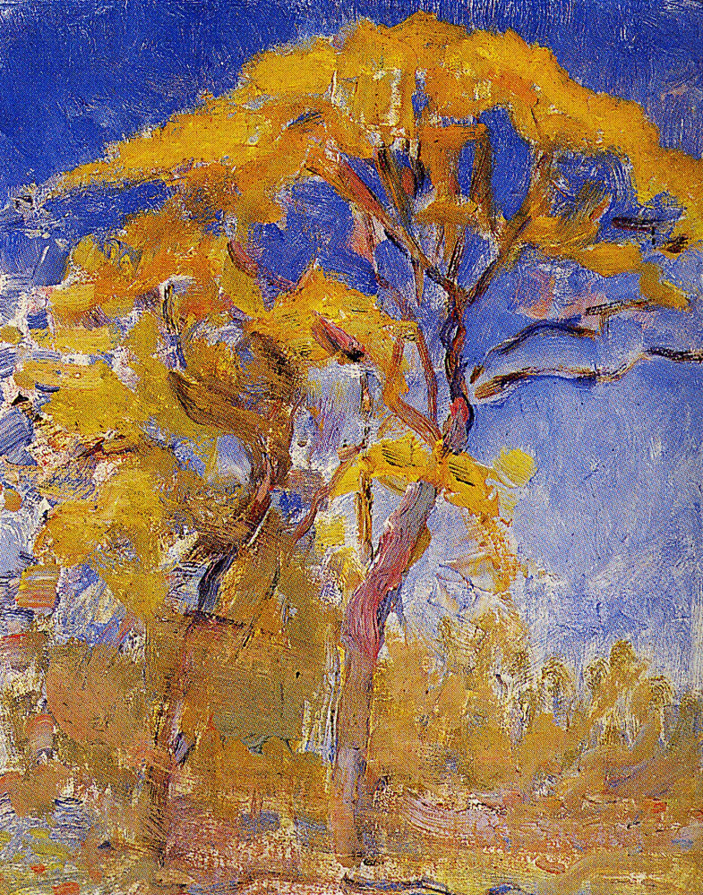 Piet Mondriaan - Two Trees with Orange Foliage against Blue Sky