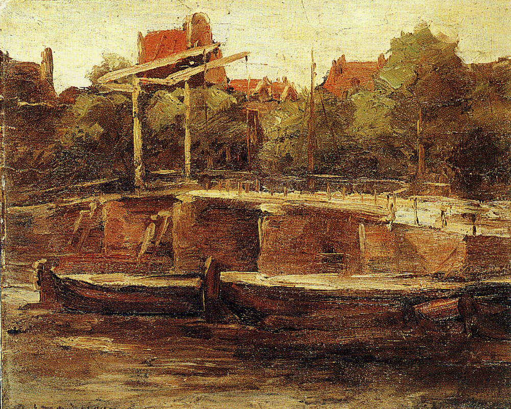 Piet Mondriaan - Waals-Eilandgracht with Bridge and Flat Barges