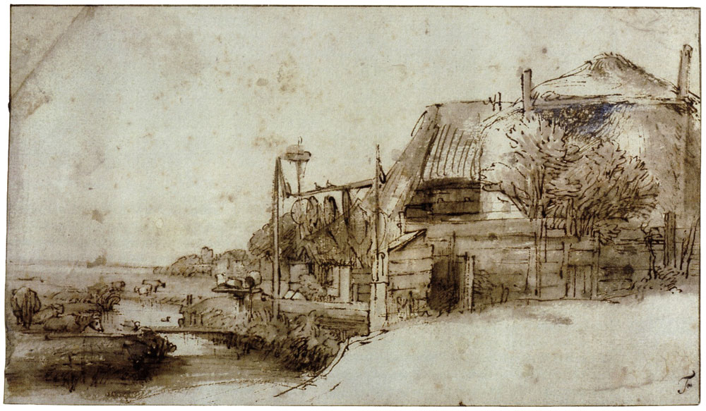 Pieter de With - Farmstead with a Hay-Barn and Weirs beside a Stream