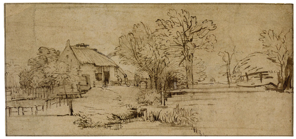 Rembrandt - Cottage with Trees Beside a Water