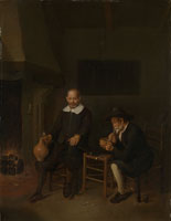 Quiringh van Brekelenkam Interior with Two Men at a Fireplace