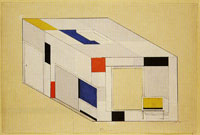 Piet Mondrian Axonometric View with Ceiling, Bookcase, and Cabinet